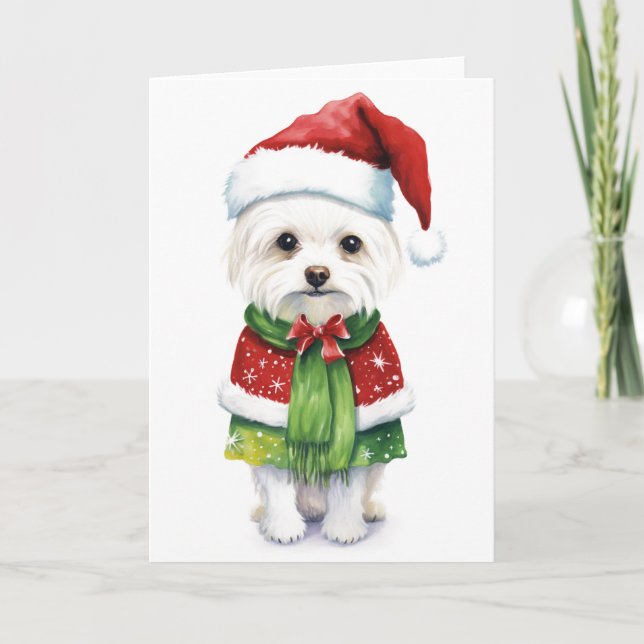 Tarjeta Festiva Perro de Navidad, Perro de Santa Cachorro Divertid (Anverso)