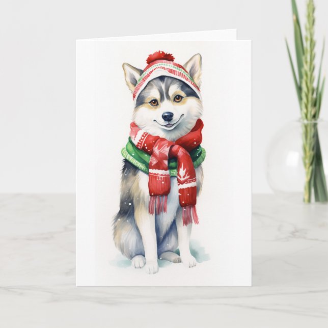 Tarjeta Festiva Perro de Navidad, Perro de Vacaciones, BLANK (Anverso)