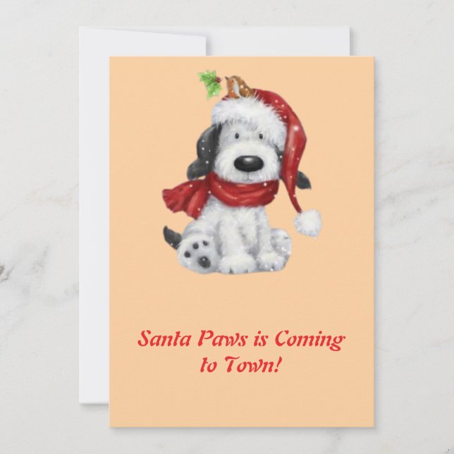 Tarjeta Festiva Perro de Navidades con Santa Hat y Scarf (Anverso)