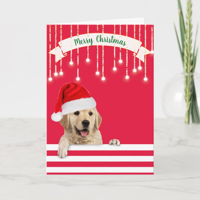 Tarjeta Festiva Perro de Navidades de Golden Retriever (Anverso)