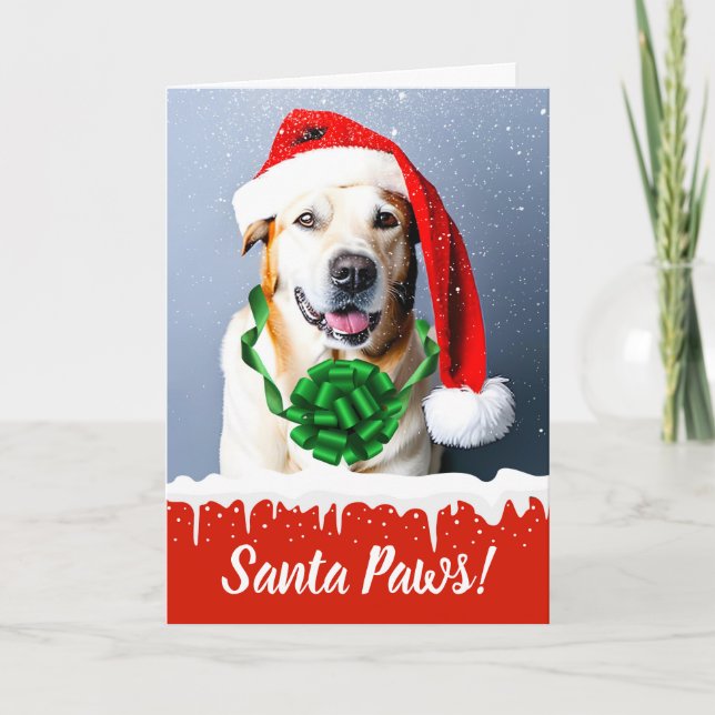 Tarjeta Festiva Perro de Navidades de Santa Paws en la nieve (Anverso)
