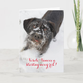 Tarjeta Festiva Perro de Navidades en idioma checo personalizado