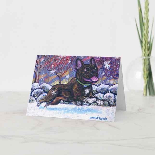 Tarjeta Festiva Perro de nieve francés (Anverso)