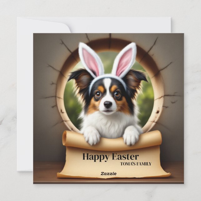 Tarjeta Festiva Perro de Papillon - con apellido (Reverso)