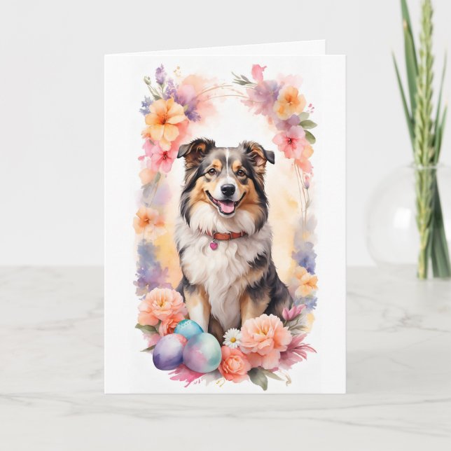 Tarjeta Festiva Perro de Pascua Feliz (Anverso)