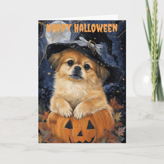 Tarjeta Festiva Perro de Pekín de Halloween (Anverso)