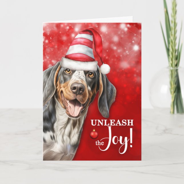 Tarjeta Festiva Perro de perro de cola azul desencadena la alegría (Anverso)