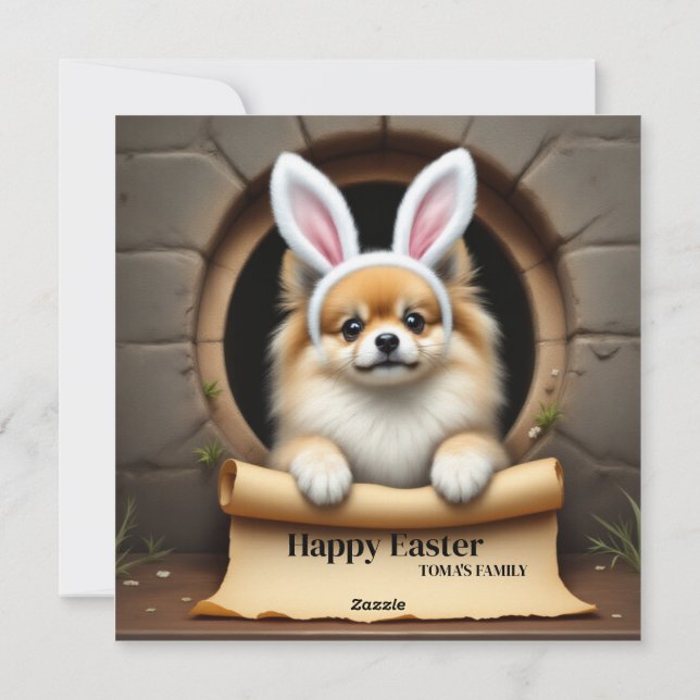 Tarjeta Festiva Perro de Pomerania - con apellido (Reverso)