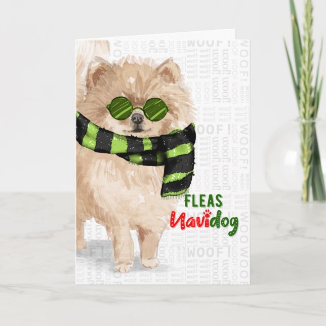 Tarjeta Festiva Perro de Pomerania Raza Graciosa Flota Navidades N (Anverso)