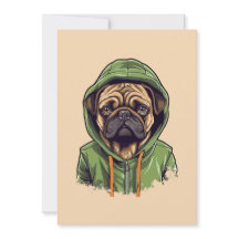 Perro de Pug con capucha verde