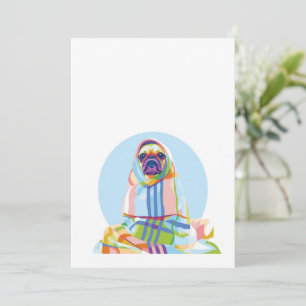 Tarjeta Festiva Perro De Pug Cuerdo Colorido En Blanco