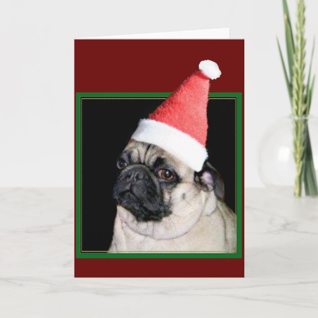 Tarjeta Festiva Perro de pug de navidades (Anverso)