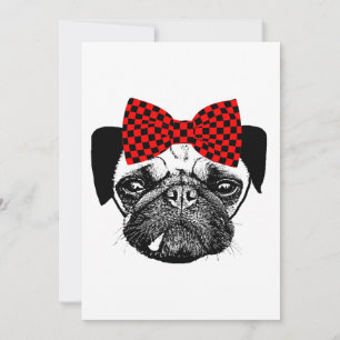 Tarjeta Festiva Perro de pug femenino con arte de mascota de chequ