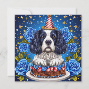 Tarjeta Festiva Perro de raza Spaniel celebrando cumpleaños con so