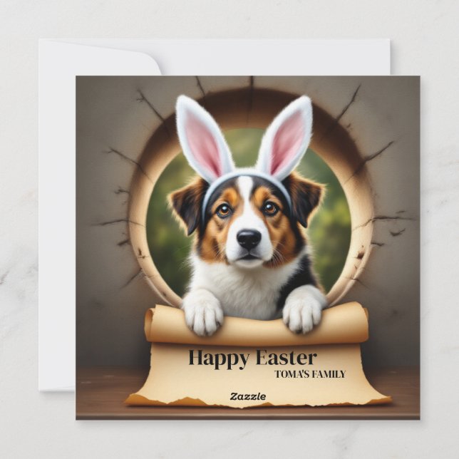 Tarjeta Festiva Perro de razas mixtas - con apellido (Reverso)