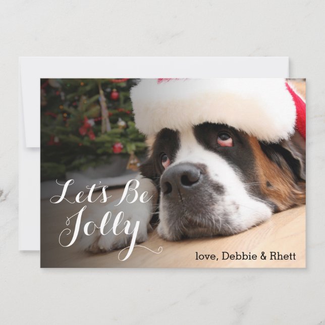 Tarjeta Festiva Perro de San Bernardo con Santa Hat (Anverso)