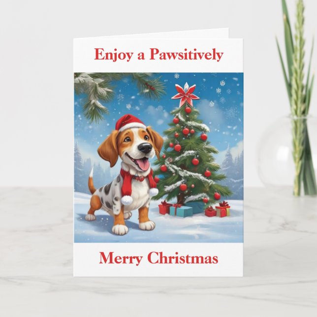 Tarjeta Festiva Perro de Santa Claus (Anverso)