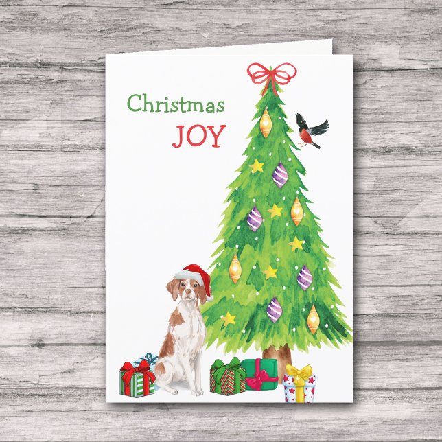 Tarjeta Festiva Perro de Santa Hat Bretaña y árbol de vacaciones (Subido por el creador)