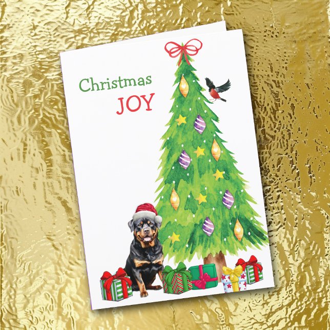 Tarjeta Festiva Perro de Santa Hat Rottweiler, ave y árbol de Navi (Subido por el creador)