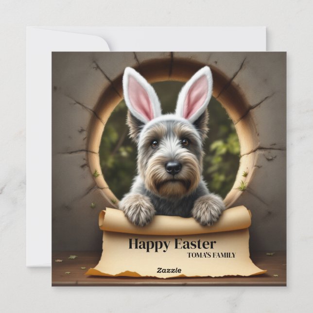 Tarjeta Festiva Perro de Scottish Terrier - con nombre de familia (Reverso)