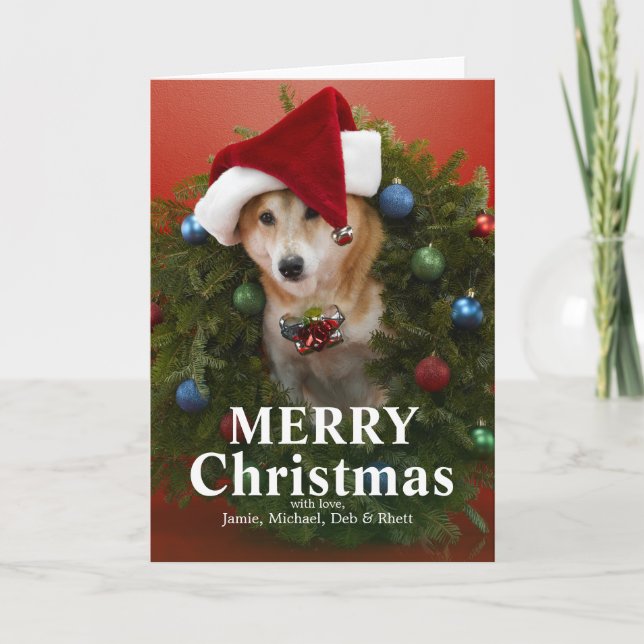 Tarjeta Festiva Perro de Shiba Inu que se sienta en guirnalda del (Anverso)
