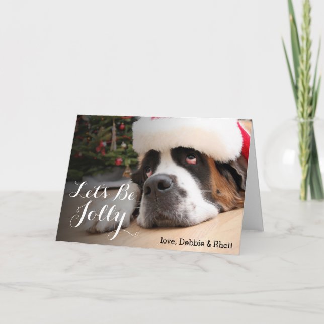 Tarjeta Festiva Perro de St Bernard con el gorra de Santa (Anverso)