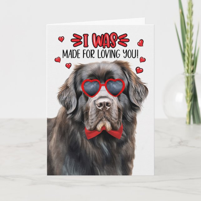 Tarjeta Festiva Perro de Terranova hecho para amarte San Valentín (Anverso)