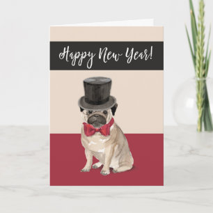 Tarjeta Festiva Perro del barro amasado del Año Nuevo en sombrero