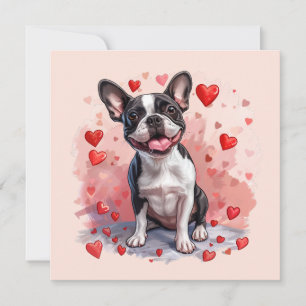 Tarjeta Festiva Perro del día de San Valentín Boston Terrier