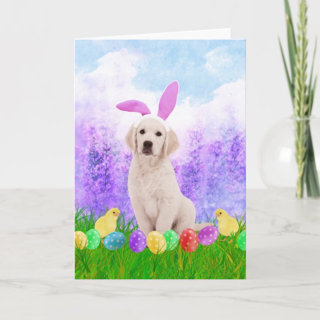 Tarjeta Festiva Perro del golden retriever con los polluelos del (Anverso)