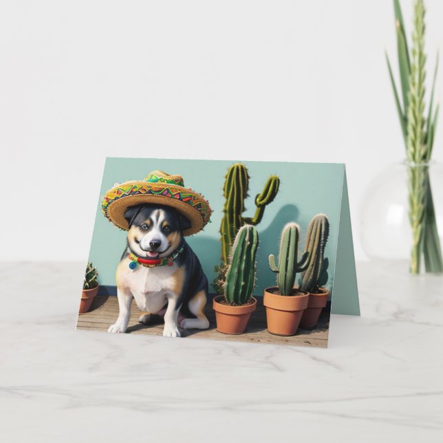 Tarjeta Festiva perro del sombrero (Anverso)