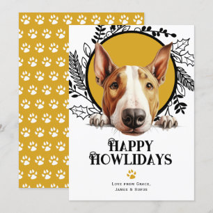 Tarjeta Festiva Perro del Terrier Bull Feliz de Howlidays