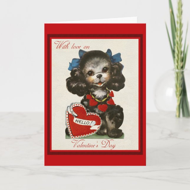 Tarjeta Festiva Perro Día de San Valentín de la cosecha (Anverso)