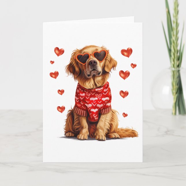 Tarjeta Festiva Perro día de San Valentín Golden Retriever (Anverso)