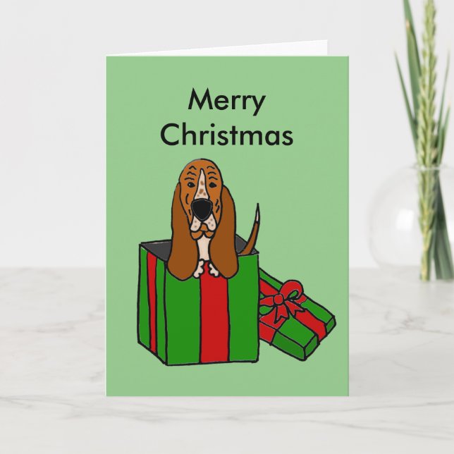 Tarjeta Festiva Perro divertido de Basset Hound en paquete del (Anverso)