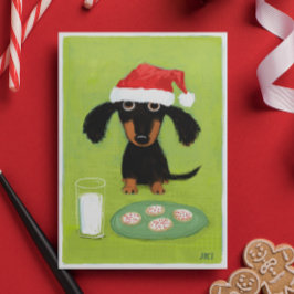 Tarjeta Festiva Perro divertido Santa del Dachshund con leche y