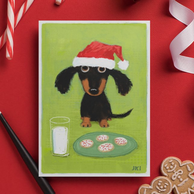 Tarjeta Festiva Perro divertido Santa del Dachshund con leche y (Subido por el creador)