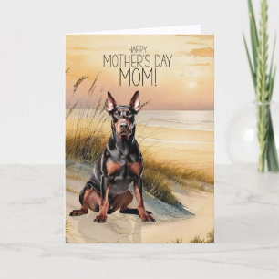 Tarjeta Festiva Perro Doberman Atardecer Playa Día de la Madre