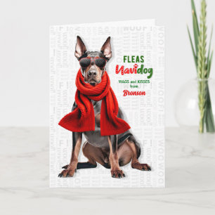 Tarjeta Festiva Perro Doberman Divertido Pulgas Navidog con Nombre
