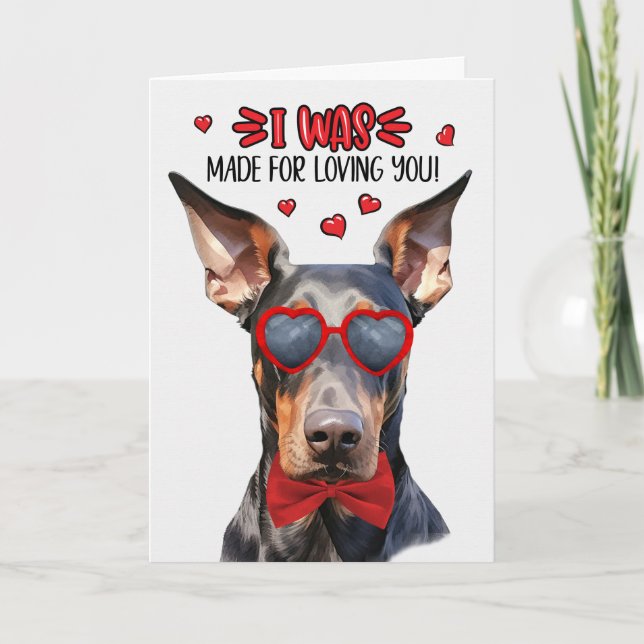 Tarjeta Festiva Perro Doberman hecho para amarte San Valentín (Anverso)