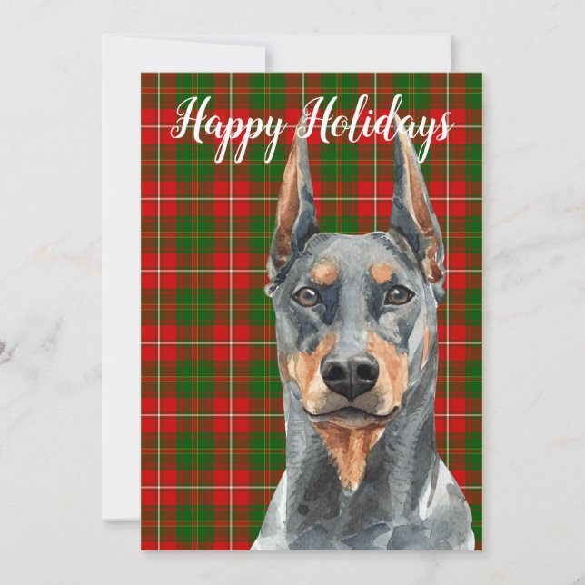 Tarjeta Festiva Perro Doberman Pinscher acuarela personalizado (Anverso)