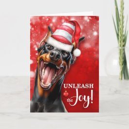 Tarjeta Festiva Perro Doberman Pinscher desata a los Navidades fel
