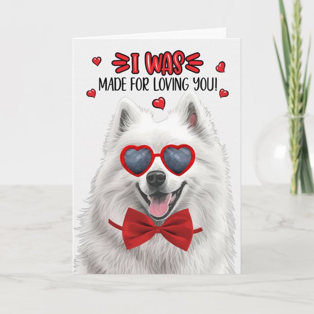 Tarjeta Festiva Perro dulce Samoyed hecho para amarte San Valentín (Anverso)