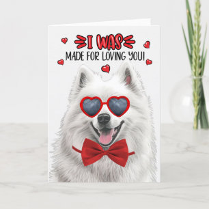 Tarjeta Festiva Perro dulce Samoyed hecho para amarte San Valentín