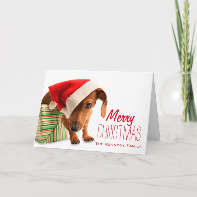 Tarjeta Festiva Perro en el gorra de Santa (Anverso)