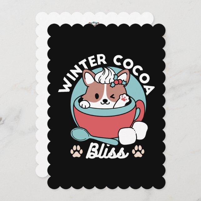 Tarjeta Festiva Perro en taza festiva para ambiente navideño - Coc (Anverso / Reverso)