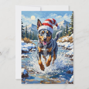Tarjeta Festiva Perro energético Blue Heeler Arroyo Invernal Navid