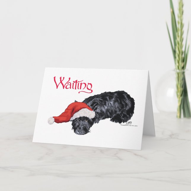Tarjeta Festiva Perro escocés esperando a Santa María (Anverso)