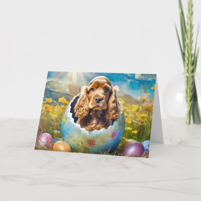 Tarjeta Festiva Perro español de Cocker Cute Easter (Anverso)