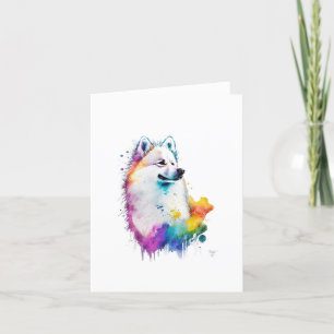 Tarjeta Festiva Perro esquimal americano en acuarela y pluma